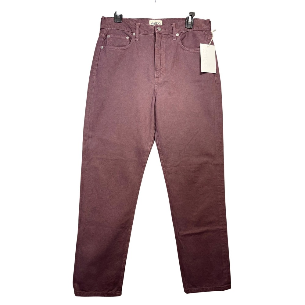 Etica Finn Slim Straight Jeans Women S-29 High Rise Purple Denim Recycled Cotton